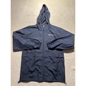 Champion Rain Jacket Hooded Full Zip Solid Blue Men's Size M Weather Resistant